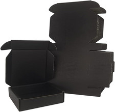 25 Pack 4X4X1'' Small Shipping Boxes, Black Corrugated Cardboard Mailers
