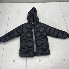 Solid Black Fleece Lined Full Zip Hooded Puffer Jacket Youth Kids Size XXL New