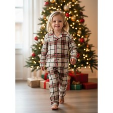 Cat  Jack Kids Plaid Fleece Pajama Set 5T Top/Bottoms Red Green Cream