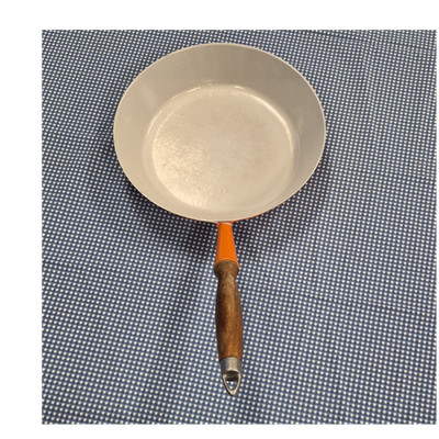 Le Creuset Orange Enamel Cast Iron Vintage Frying Pan with Wooden Handle