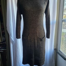 Maurices Medium Brown Knit Sweater Dress Boat Neck Pockets Cozy Fall Winter