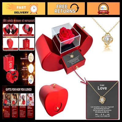 Preserved Real Rose Necklace Gift Set - Forever Roses in Box, Romantic Gifts for