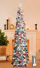 NEW Slim 5 Foot Pop-Up Tinsel Tree Pre-Lit Colorful LED Lights Remote Control