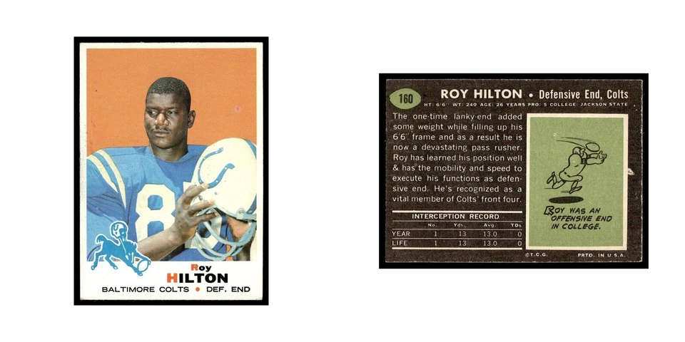 Roy Hilton Rookie 1969 Topps #160 Baltimore Colts Football Card EX - Image 3 of 3