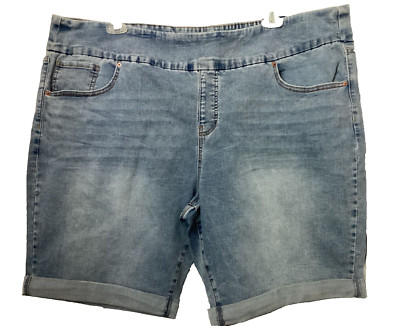 TERRA & SKY HIGH RISE MEDIUM WASH DENIM PULLON BERMUDA SHORTS Sz 3X