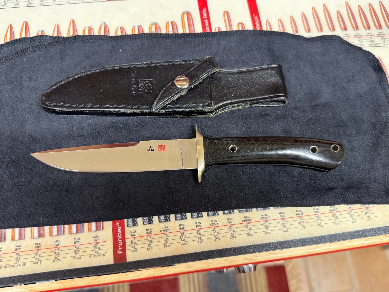 Vintage Al Mar SHIVA Seki Japan Micarta tactical Fighting Knife W/Leather Sheath