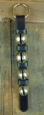 4 Classic_SOLID BRASS SLEIGH BELLS_DOOR HANGER_LEATHER STRAP_AMISH HANDMADE_NEW