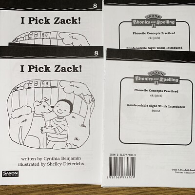 Saxon grade 1 decodable reader lot 10 # 8 I Pick Zack phonetic ck & word friend