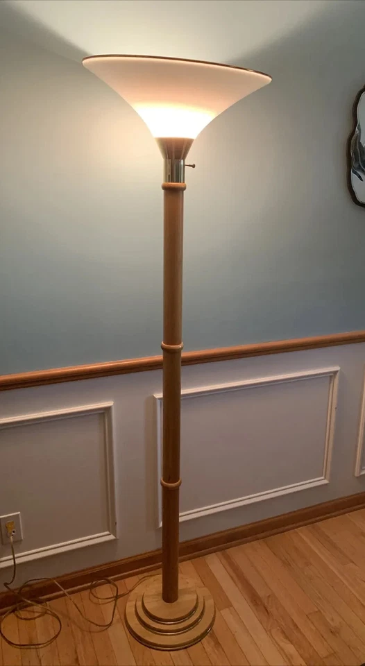 "Lámpara de pie de latón antorcha de madera de roble vintage Anthony California RARA 71"" CM" Foto 2 de 4