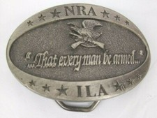 Pewter Belt Buckle NRA That every man be armed IRA made in USA Rifle Eagle star