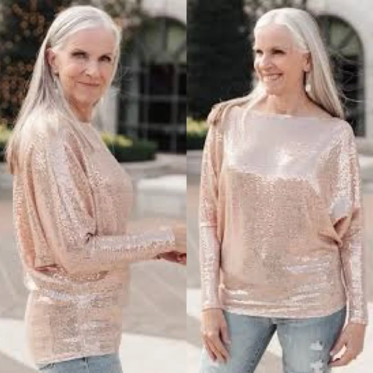 White Birch Rose Gold Sequin Ladies Top Sz S All About The Bling
