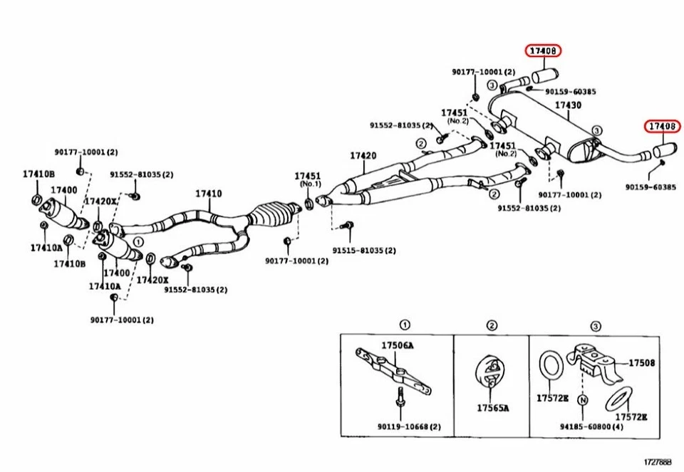 Puntas de escape cromadas del lado del conductor y del pasajero de fábrica TOYOTA LEXUS SC430 17408 Foto 3 de 4