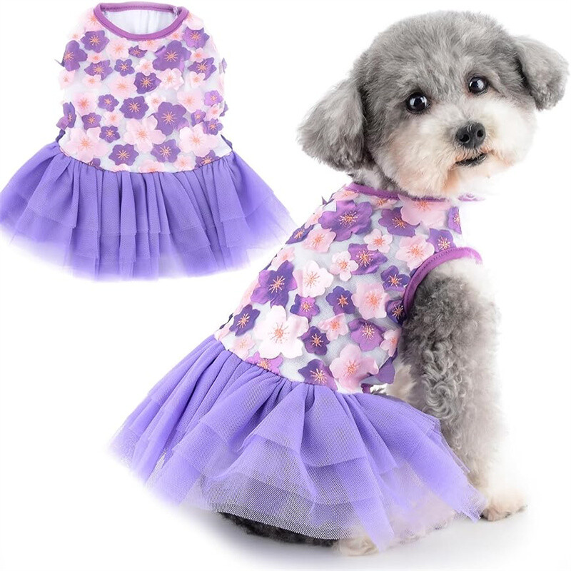 fitted lace wedding dress Purple Butterfly Dog Dress with Matching Leash (Small) main image 0