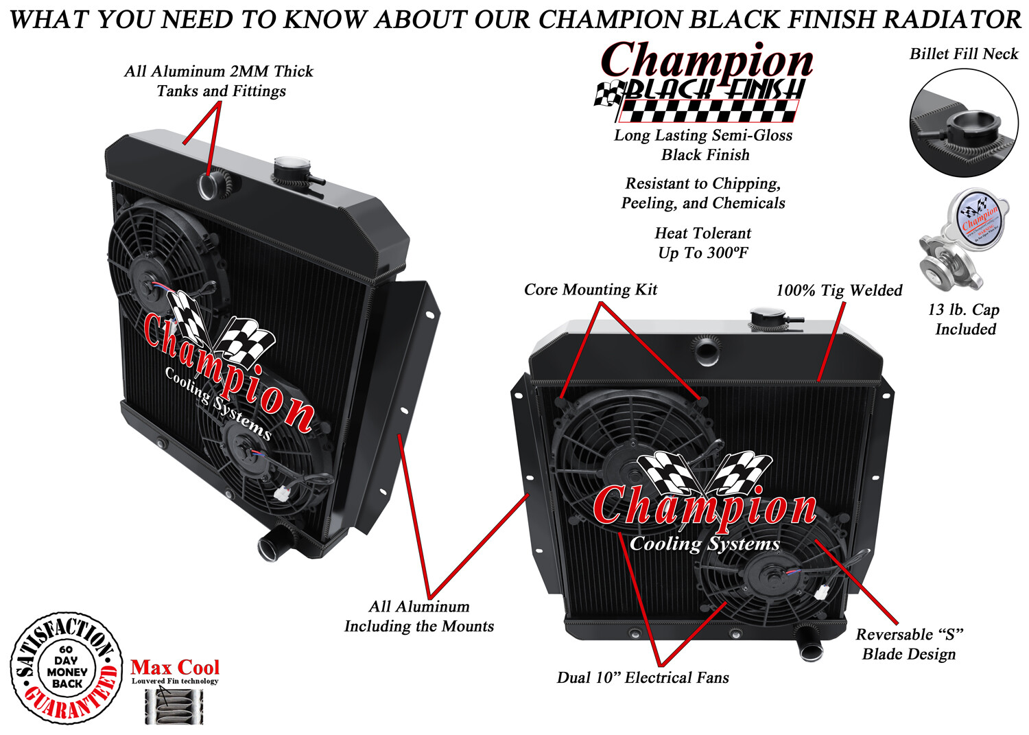 1955-59 Chevy Truck 3-Row Black Radiator with 10
