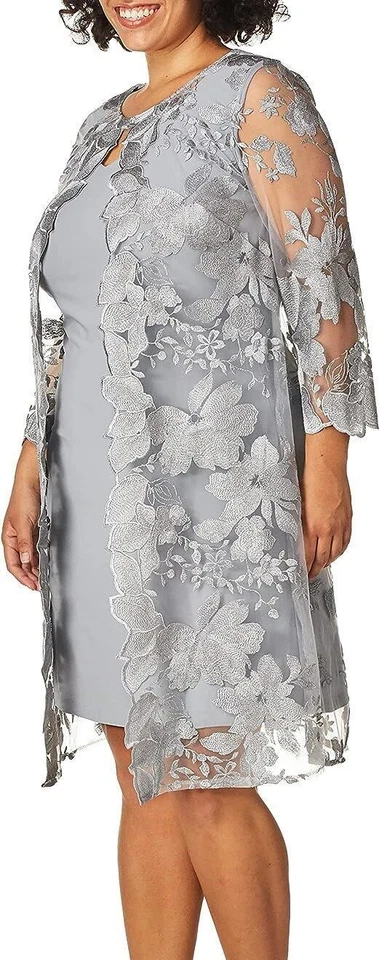 Vestido chaqueta simulada de encaje bordado paloma talla grande 22W ALEX EVENINGS nuevo con etiquetas $239 Foto 3 de 3