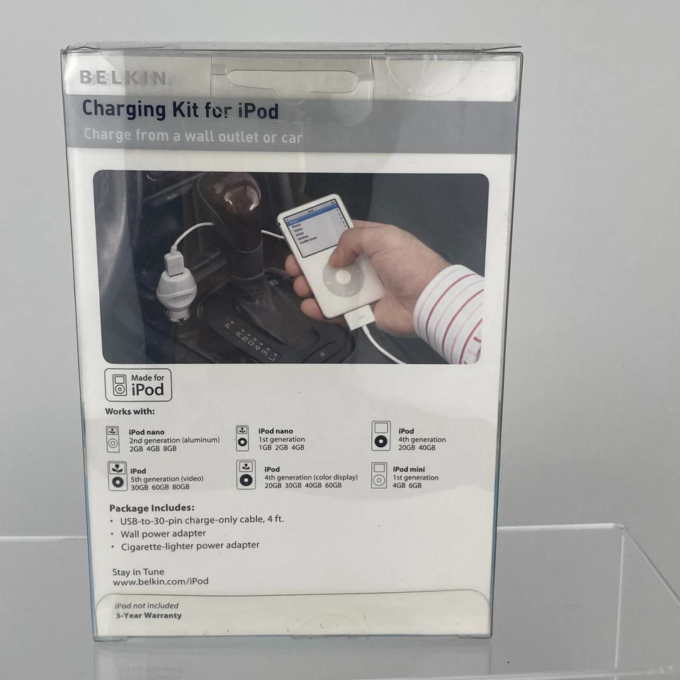 Новый зарядный комплект Belkin для iPod Mini Nano розетка переменного тока и автоматическая комбинация с кабелем 4 фута - Изображение 2 из 3