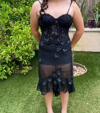 Sue Wong dress Silk Beaded Evening gown Black Lace Sequins Hi Low 6 fits 4 - AAA