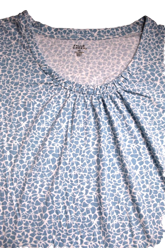 Camisa FALLS CREEK Damas Talla XXL Azul y Blanco Floral Manga 3/4 Cuello Redondo Foto 2 de 4
