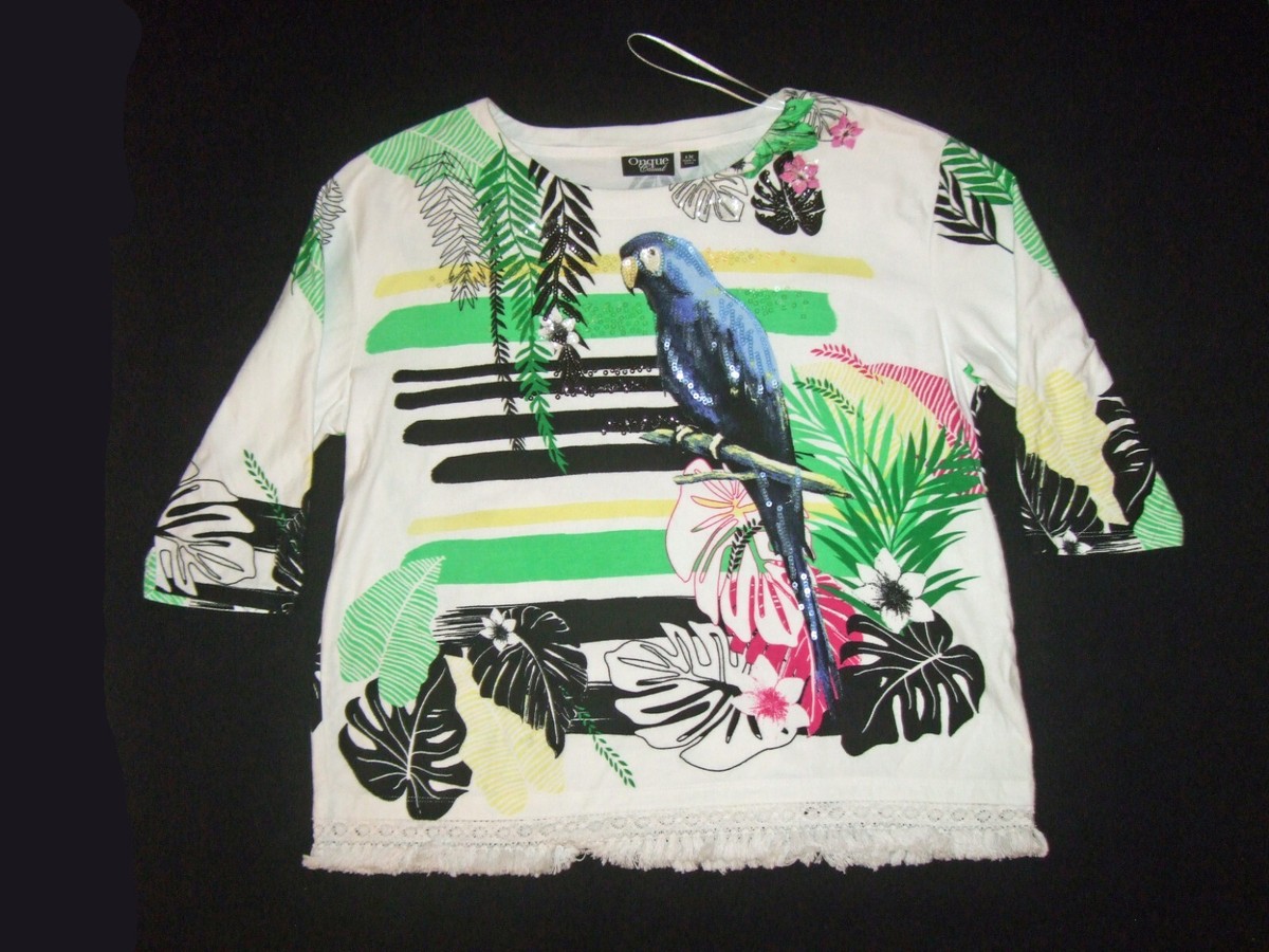 (EUC) Women's Sequin Top Shirt size 1X parrot Buffett