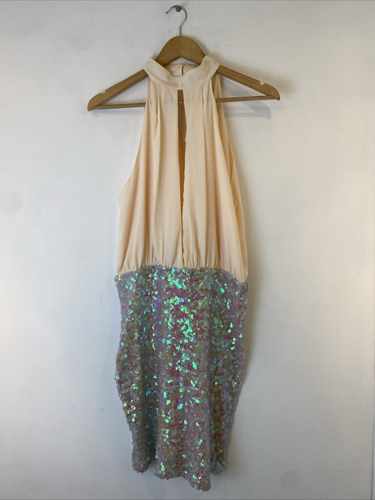 Asos Cream Sleeveless High Neck Drape Front Pencil Dress