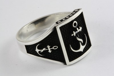 Capitaine Marine Ancre Anneau Bague pour Hommes Chevalière 925