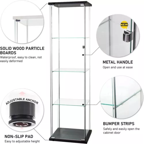 Glass Display Cabinet 4 Display Shelves Floor Standing w/Door Curio Bookshelf US - Picture 2 of 16