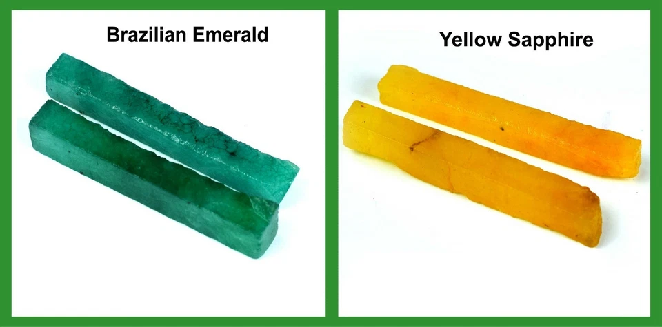 Natural 240 Ct Brazilian Emerald & Yellow Sapphire Slice Rough 4 Pcs Lot SQ268 - Image 3 of 4