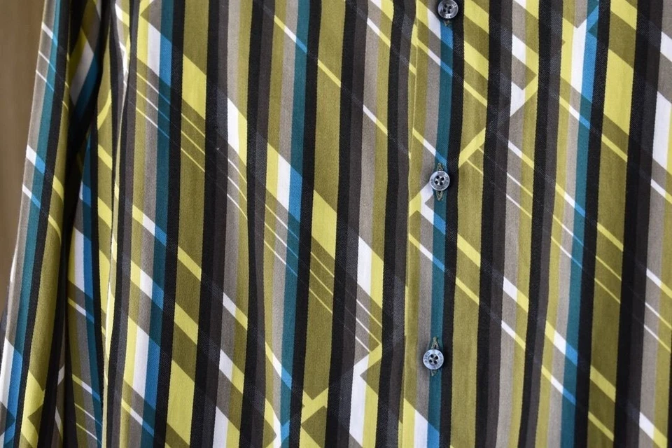 Camisa de vestir Kenneth Cole a rayas azul verde L Foto 2 de 4