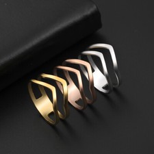 Geometric Wave Couple Ring Women Minimalist Stainless Steel Rings Jewelry