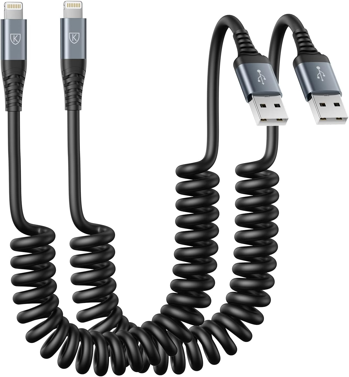 Coiled Lightning Cable 3FT for iPhone, 2 Pack, MFi Certified, Black-image