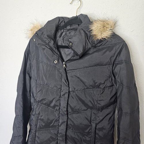 NY&Co Faux Fur Hooded Puffer Down Jacket Womens Size M Medium Black Tan - Picture 2 of 14