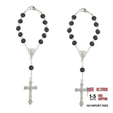 ZIMISI 2PCS Car Rosary for Rearview Mirror, Cross for Car Mirror Hanging Black