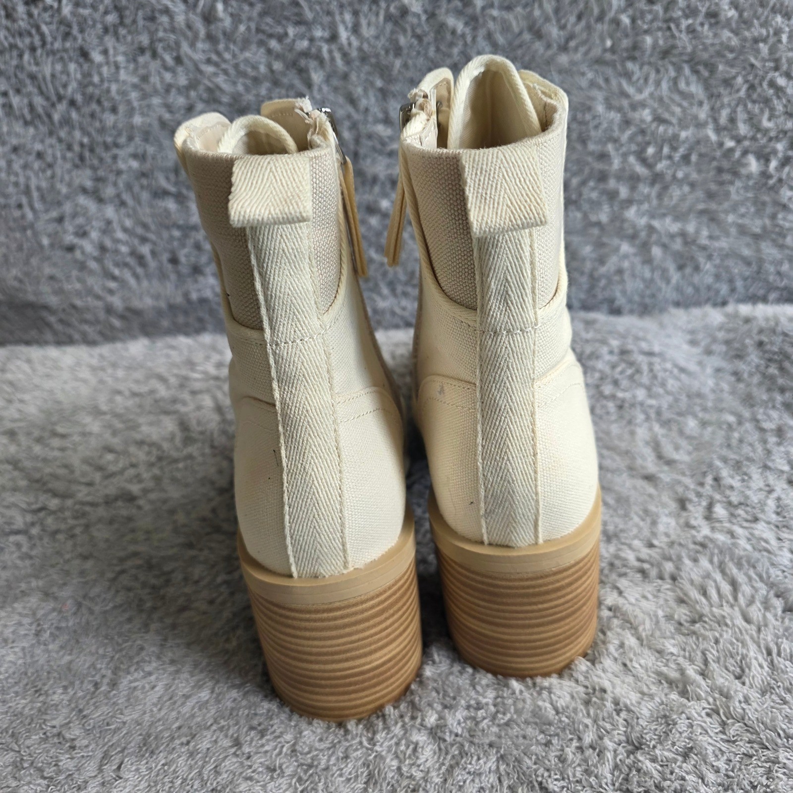 SAOLA NUOVI stivaletti donna Dolce Vita stringati tela tacco suola strappo beige taglia 7