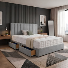 REINFORCED DIVAN BED MEMORY FOAM MATTRESS WITH HEADBOARD SINGLE DOUBLE & KING