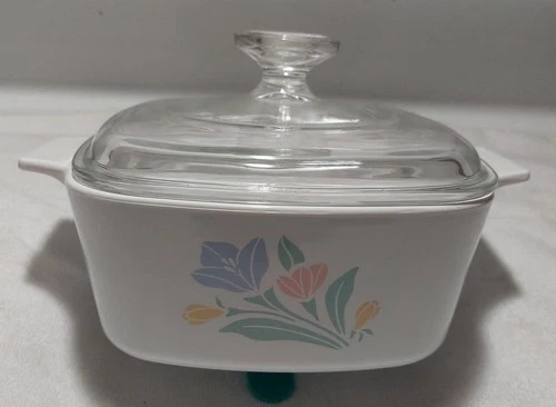CorningWare A-1.5-B Pastel Friendship Pattern 1.5QT Casserole Dish A7C Pyrex Lid