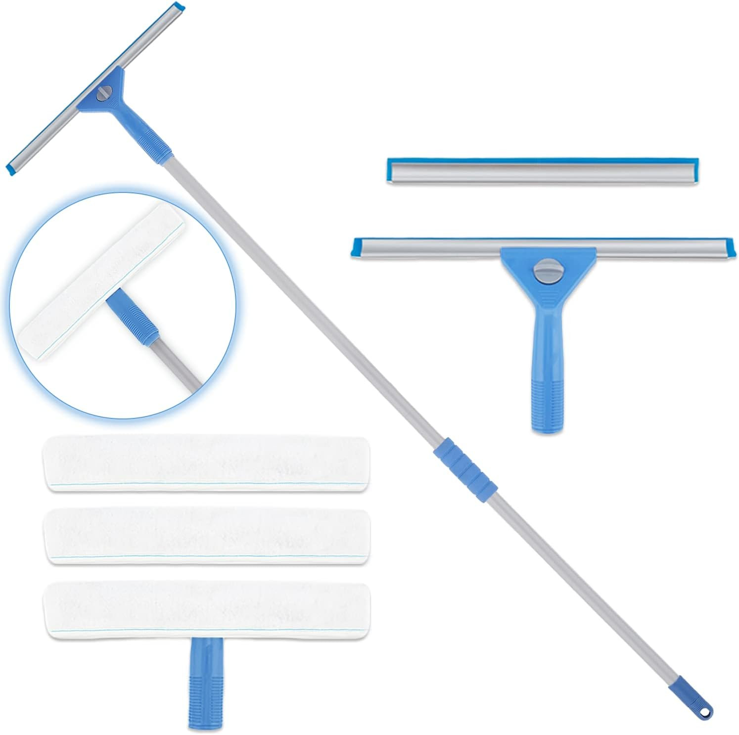 Window Squeegee Washing Kit for High Window, Shower Glass Door, Mirror Cleaning,