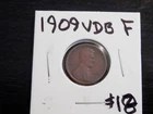 Circulated F Lincoln Wheat Cent 1909VDB
