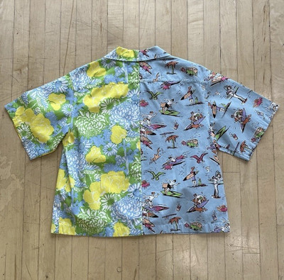 PRADA Milano Men's L Cotton Short Sleeve Button-Up Shirt Pockets Floral Surf
