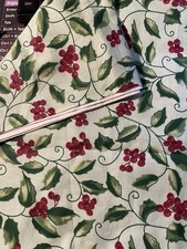 Light Green Cotton Quilt Fabric w/ Holly Berries 1 yd, 26". Christmas, Holiday