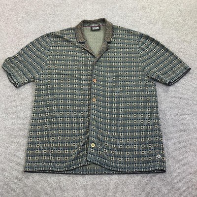 Scotch & Soda Shirt Mens Large Blue Geometric Short Sleeve Button Up Knit Casual