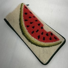 Stitch Zip Needlepoint Eyeglass Case 1984 Alice Peterson FINISHED Watermelon