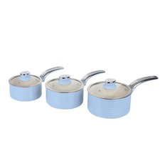 Image of Swan SWPS3020BLN Retro Induction Saucepan Set With Glass Lids, Non Stick