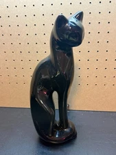 Vintage Artmark Fine Ceramic Statue Midnight Shadows Black Cat Green Eyes 11"