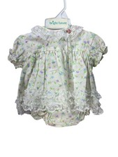 Vintage Cutest Ones Baby Floral Lace Dress Bloomers Set Size 12 Months