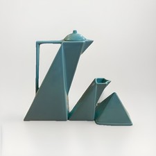 Salins Studio France Pierre Casenove Coffee Tea Set Aqua Blue Memphis Style 3pcs