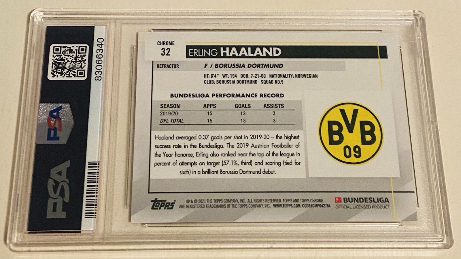 Erling Haaland 2020-21 Topps Chrome Bundesliga Refractor, PSA 10 ⚽️🔥🎨 view 4
