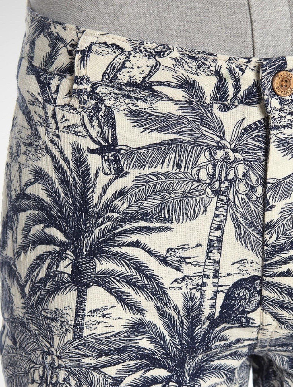 NWOT Tailor Vintage Men’s 30 Airy Linen Cotton Dobby White Palm Parrots Floral image 2