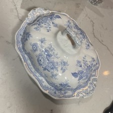 Antique Asiatic Pheasants Blue And White Vegetable Tureen And Lid