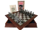 VINTAGE DANBURY MINT CAMELOT  CHESS SET  AND ORIGINAL  CABINET + COA AND BOOKLET