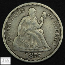 1875 S Mintmark Below Bow Seated Liberty Silver Dime 10C - Cleaned